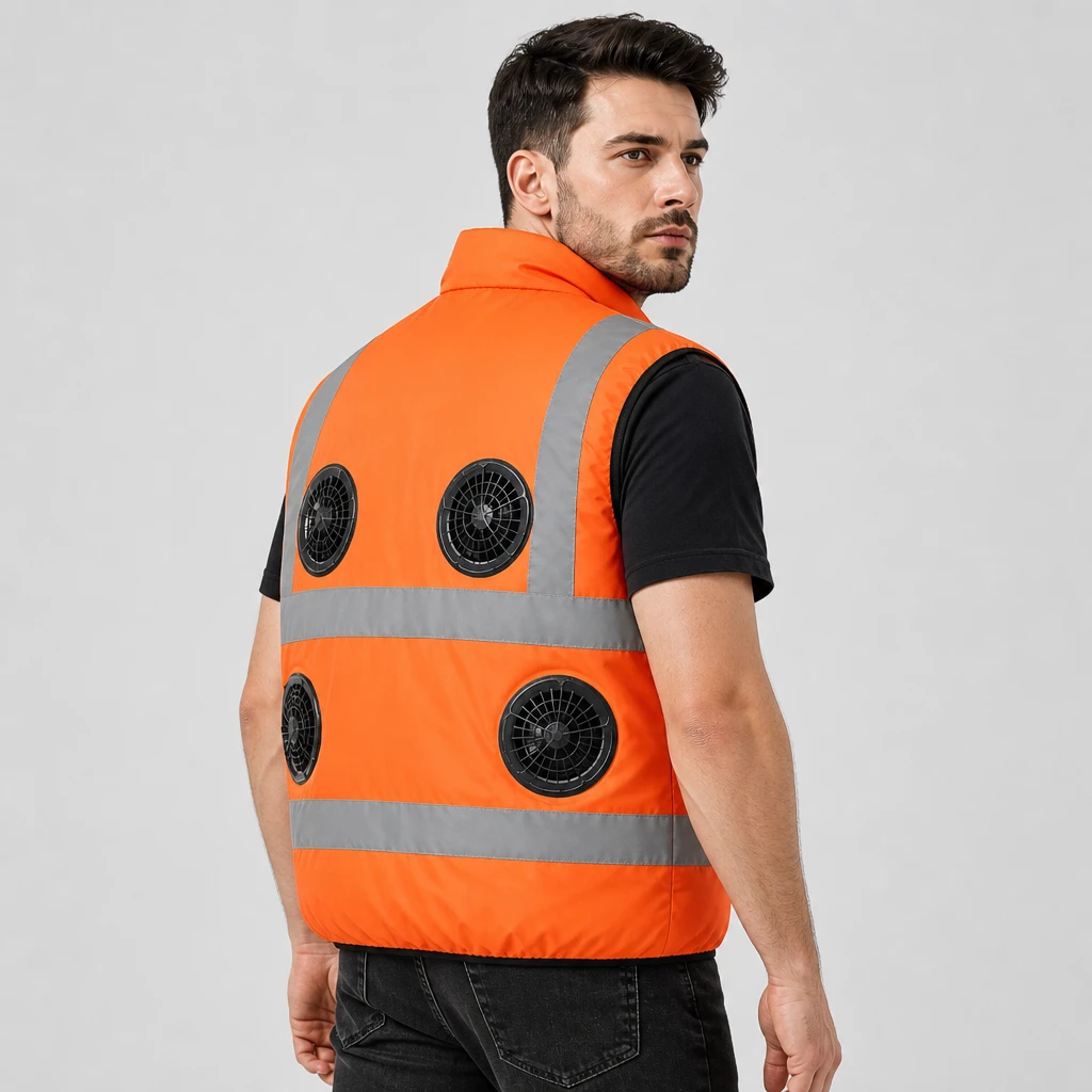 Summer reflective safety vest air conditioning suit with 4 fans cooling workwear refrigeration vest for men and women thin style - Image 2