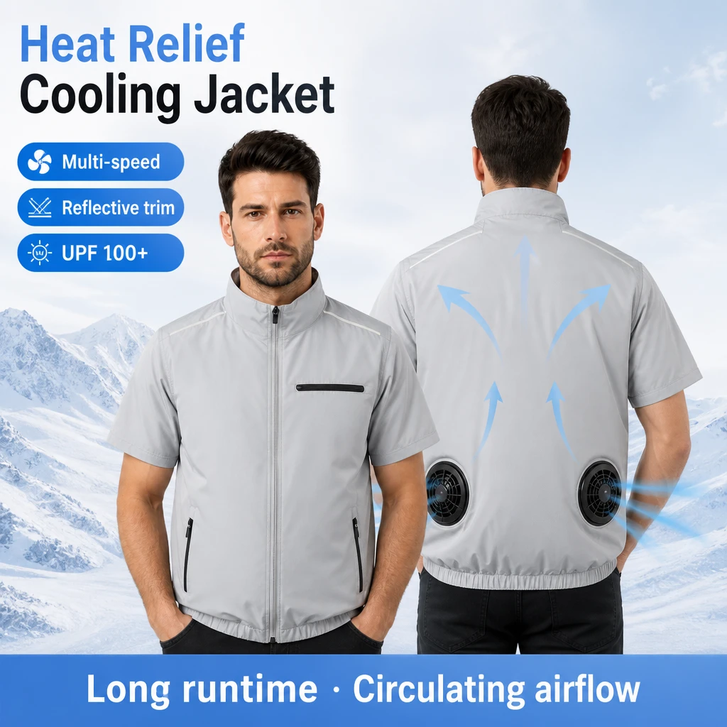 Men's Summer Cooling Charging AC Jacket with Fan, Short Sleeve Outdoor Fishing Construction Cooling Workwear - Image 2
