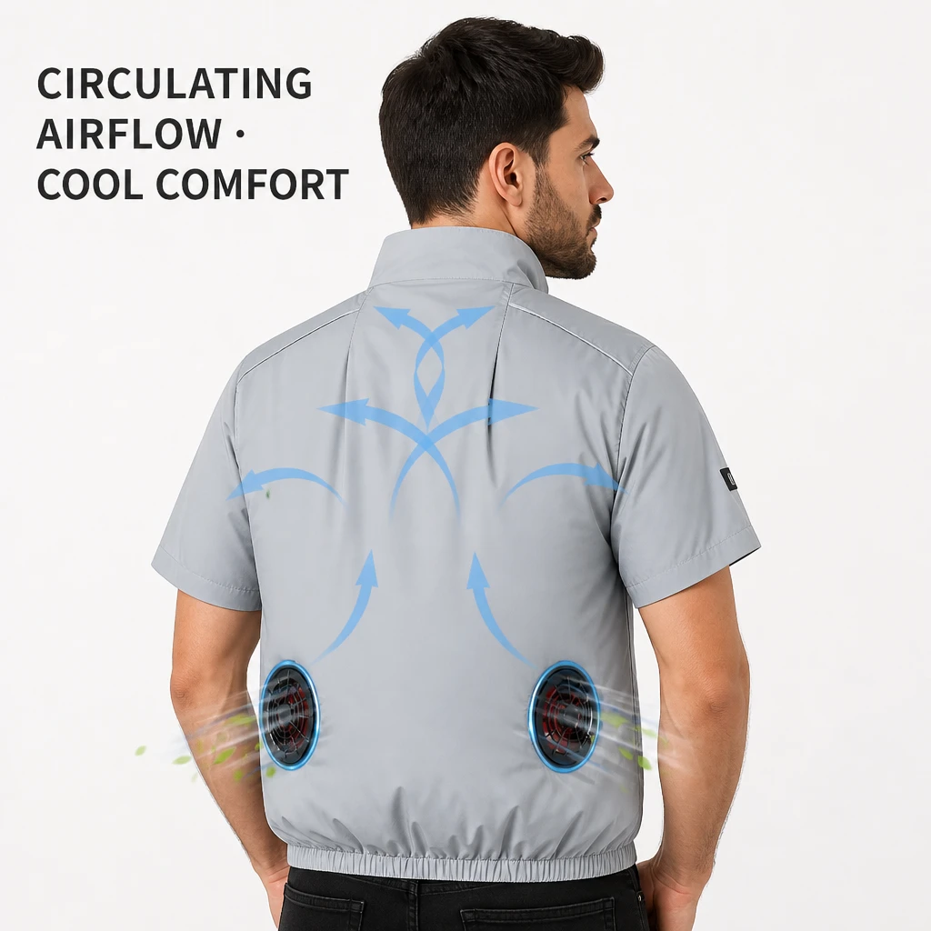 Men's Summer Cooling Charging AC Jacket with Fan, Short Sleeve Outdoor Fishing Construction Cooling Workwear - Image 3
