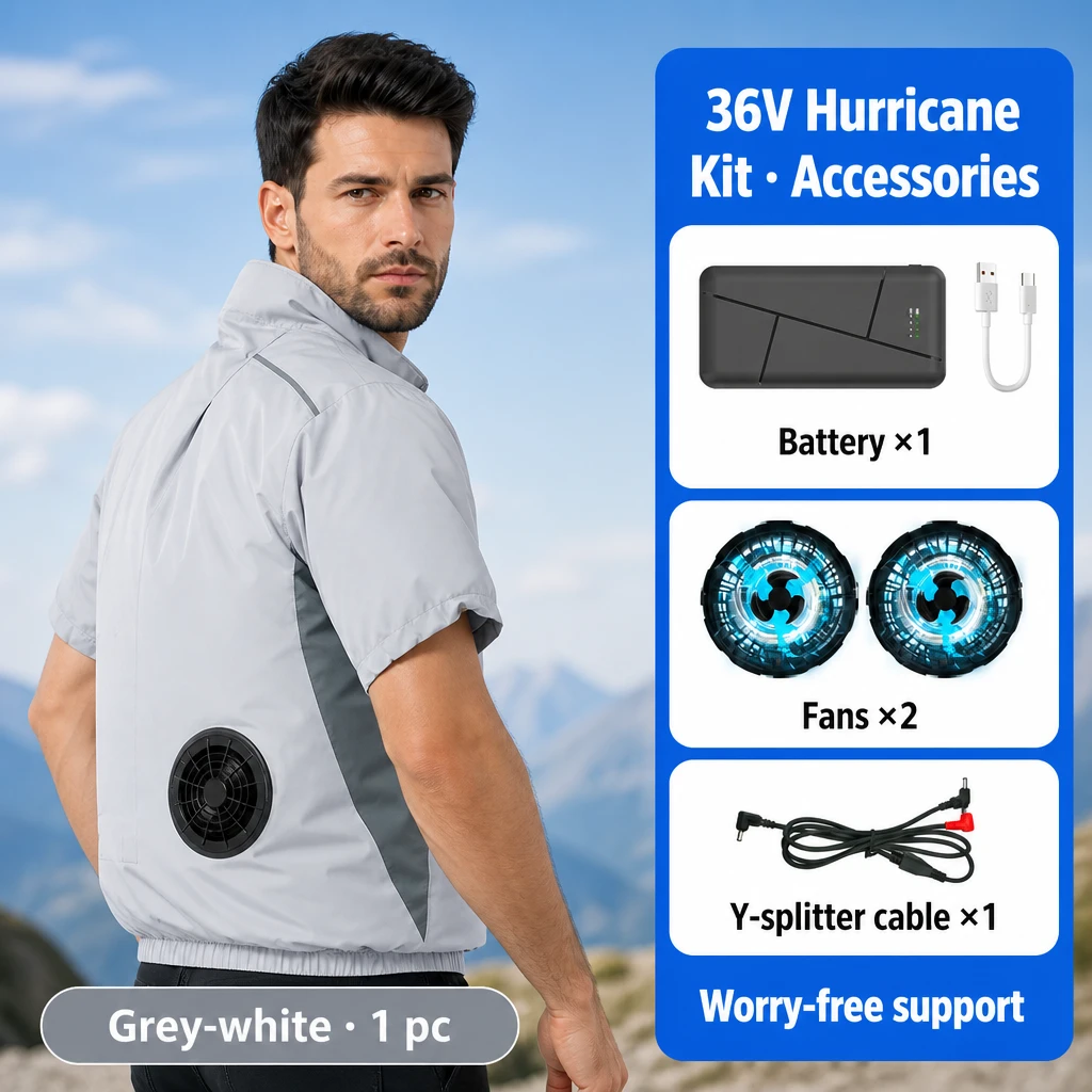 Men's Summer Cooling Charging AC Jacket with Fan, Short Sleeve Outdoor Fishing Construction Cooling Workwear - Image 4